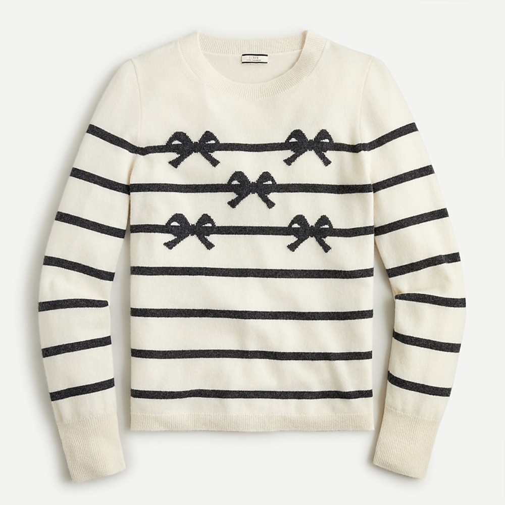 J. Crew Cashmere Crewneck with Bow Stripes